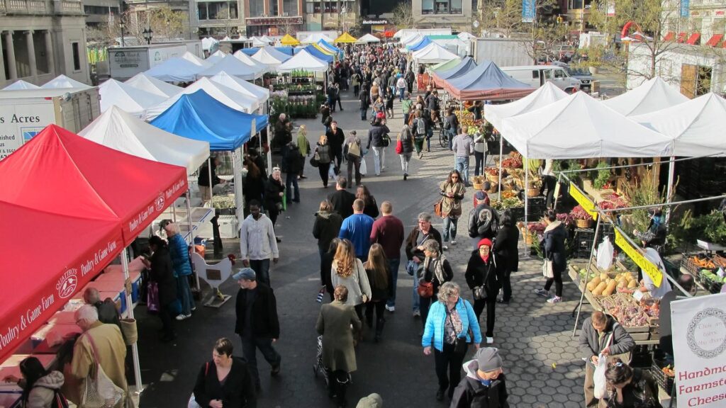 An drone image of the Union Square Greenmarket, which is one of 8 things you don't know about Union Square.