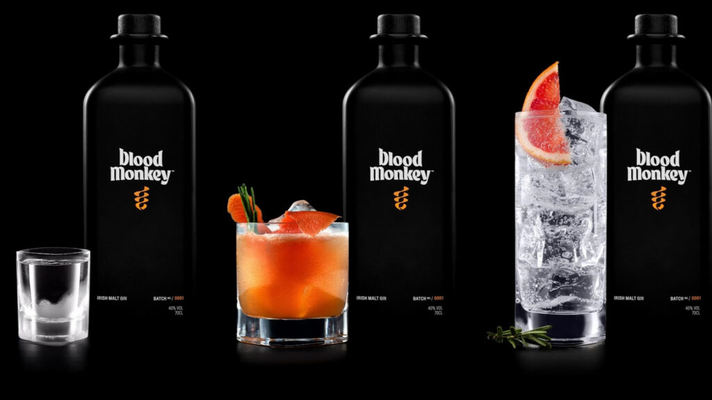 Image of Blood Monkey gin bottles representing what will be sampled at The Winslow June 2022 Gin Clubs.