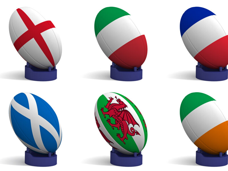 3D Render of the 6 participating nations in the Six Nations rugby tournament.