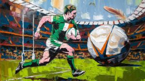 Graphic image of an Ireland rugby player in Guinness Six Nations