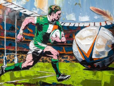 Graphic image of an Ireland rugby player in Guinness Six Nations