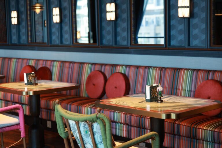 Booth seating in a semi-private bar room